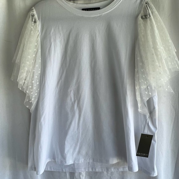 NWT Eloquii white stretch t-shirt with lace flutter sleeves, size 2x 18-… - Picture 15 of 16